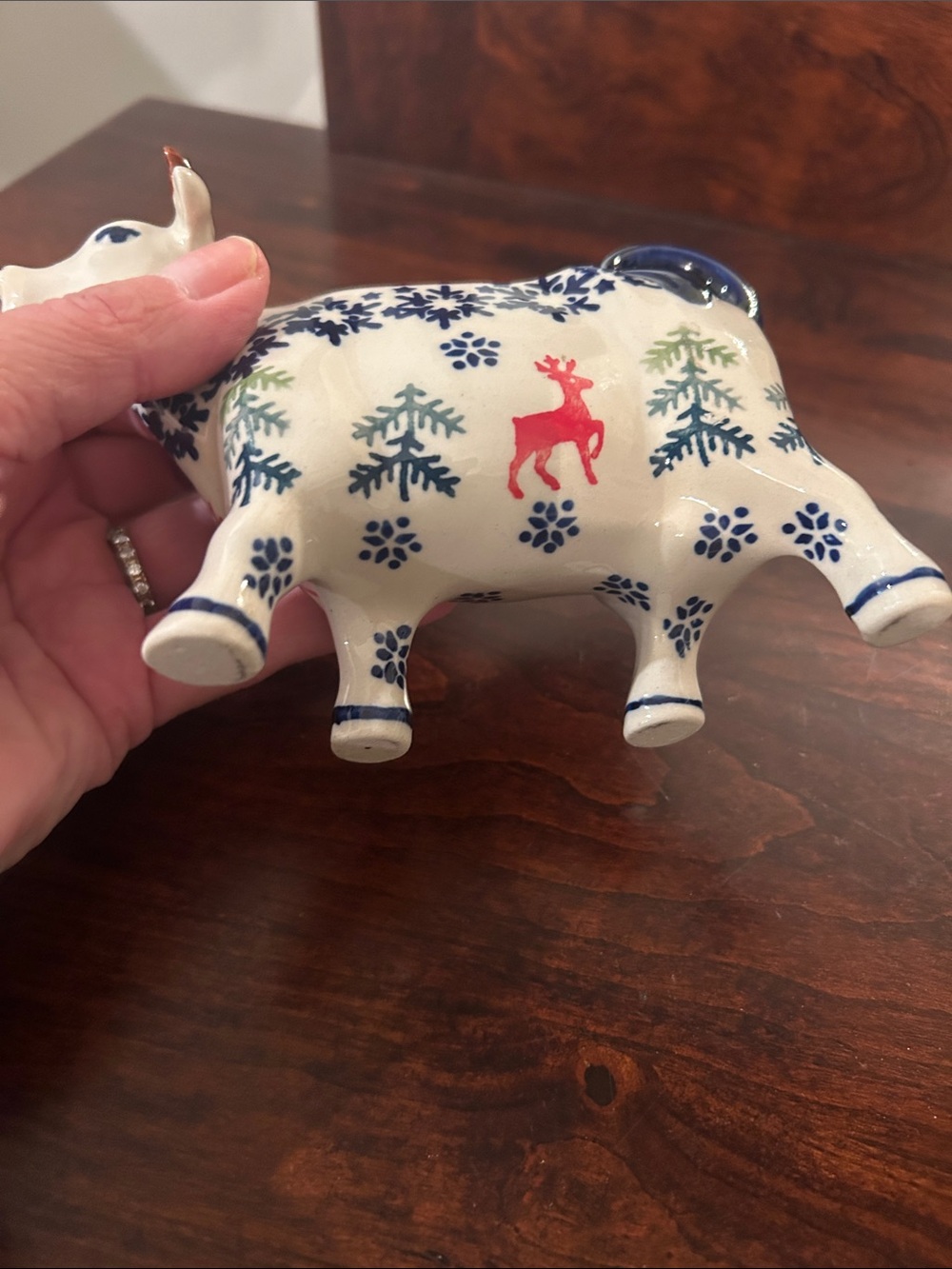 Blue and White Cow Creamer with Festive Motif - Picture 2 of 4
